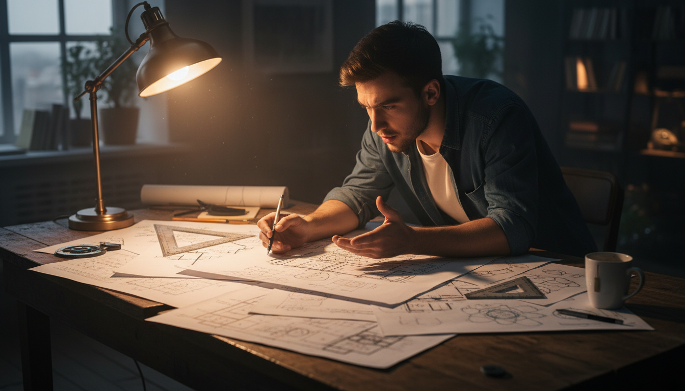 Homme concentré travaillant sur ses projets