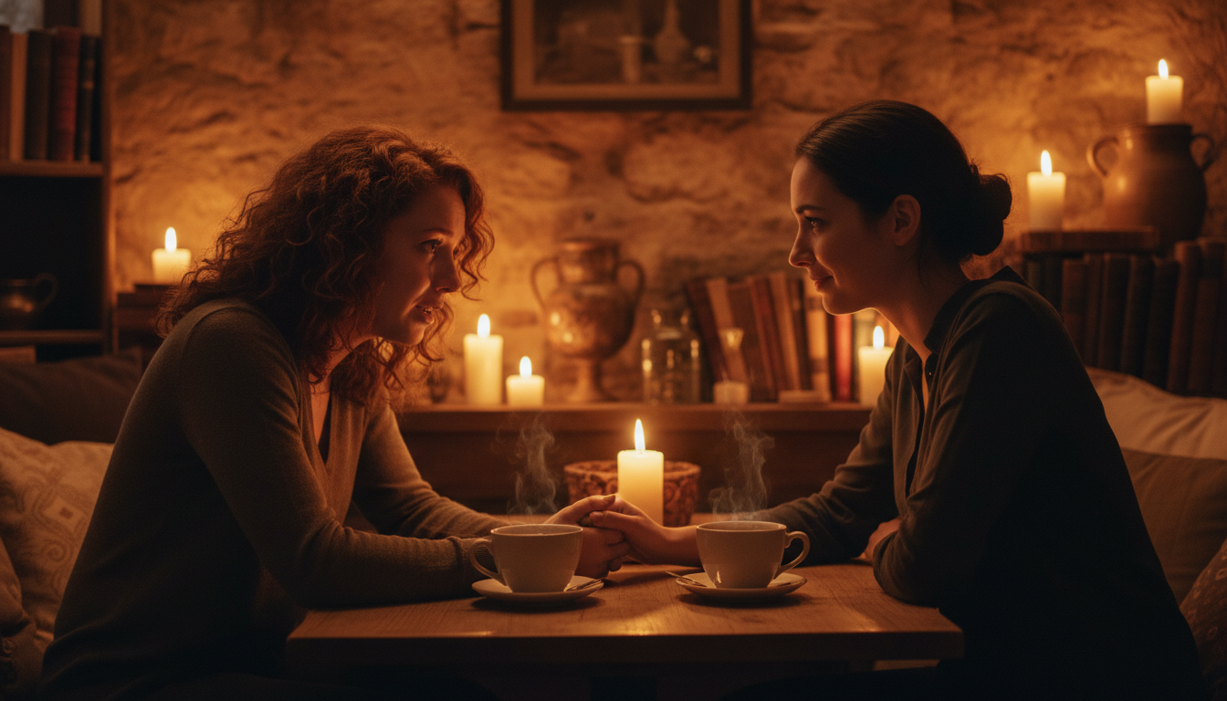 Deux amies en conversation sincère dans un café