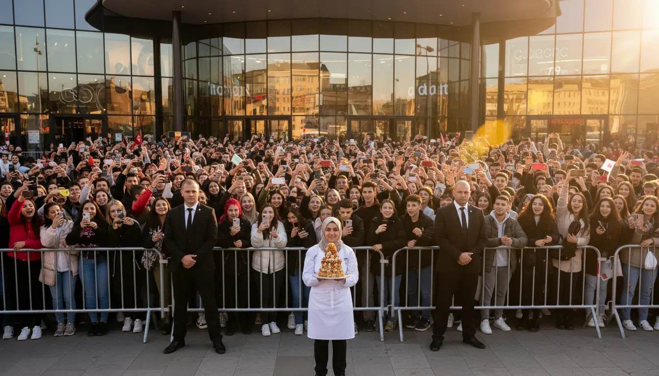 Foule devant la boutique Tema's Cake à Cergy