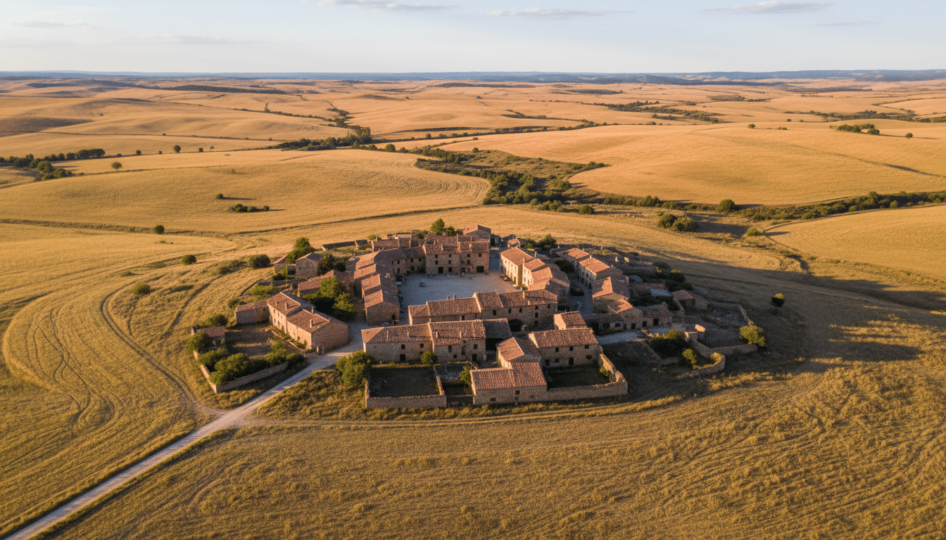 Vue aérienne du village d'Arenillas dans la province de Soria