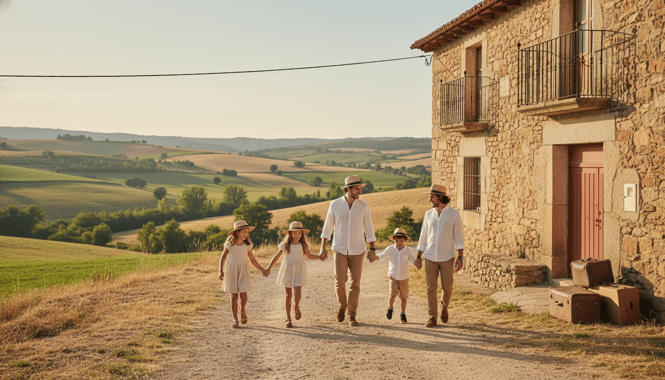 Famille s'installant dans un village rural espagnol