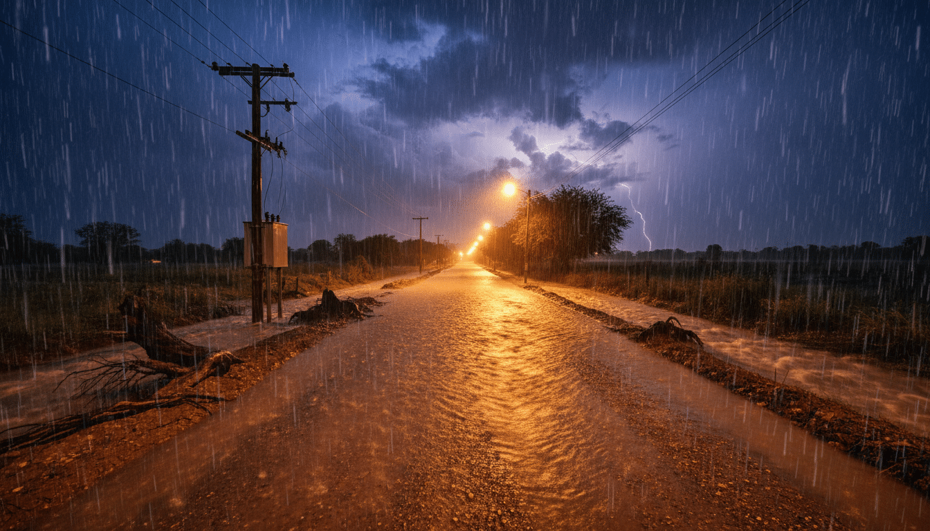 Route inondée de nuit dans la province de Tucumán en Argentine