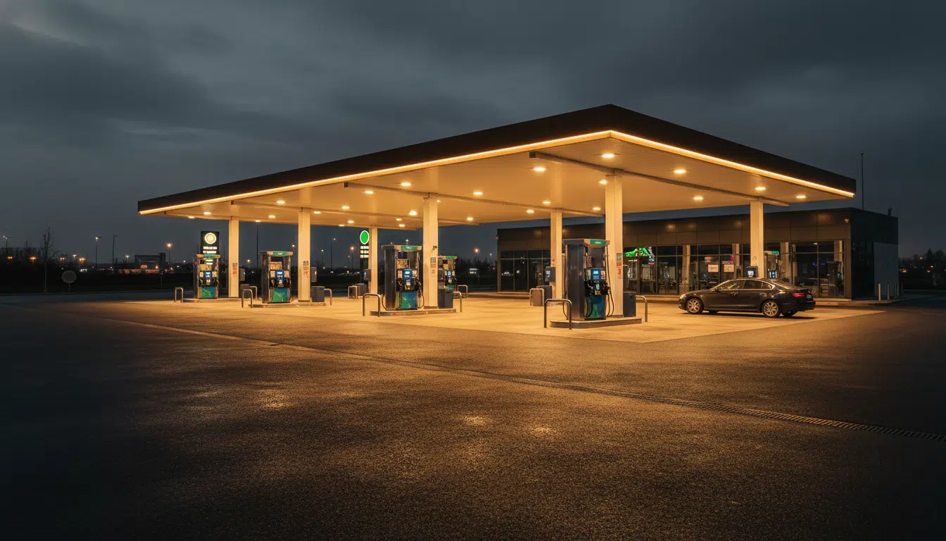 Station-service automatique isolée de nuit sans surveillance