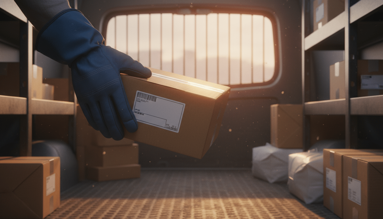 Fausse photo de colis générée par IA dans un camion de livraison