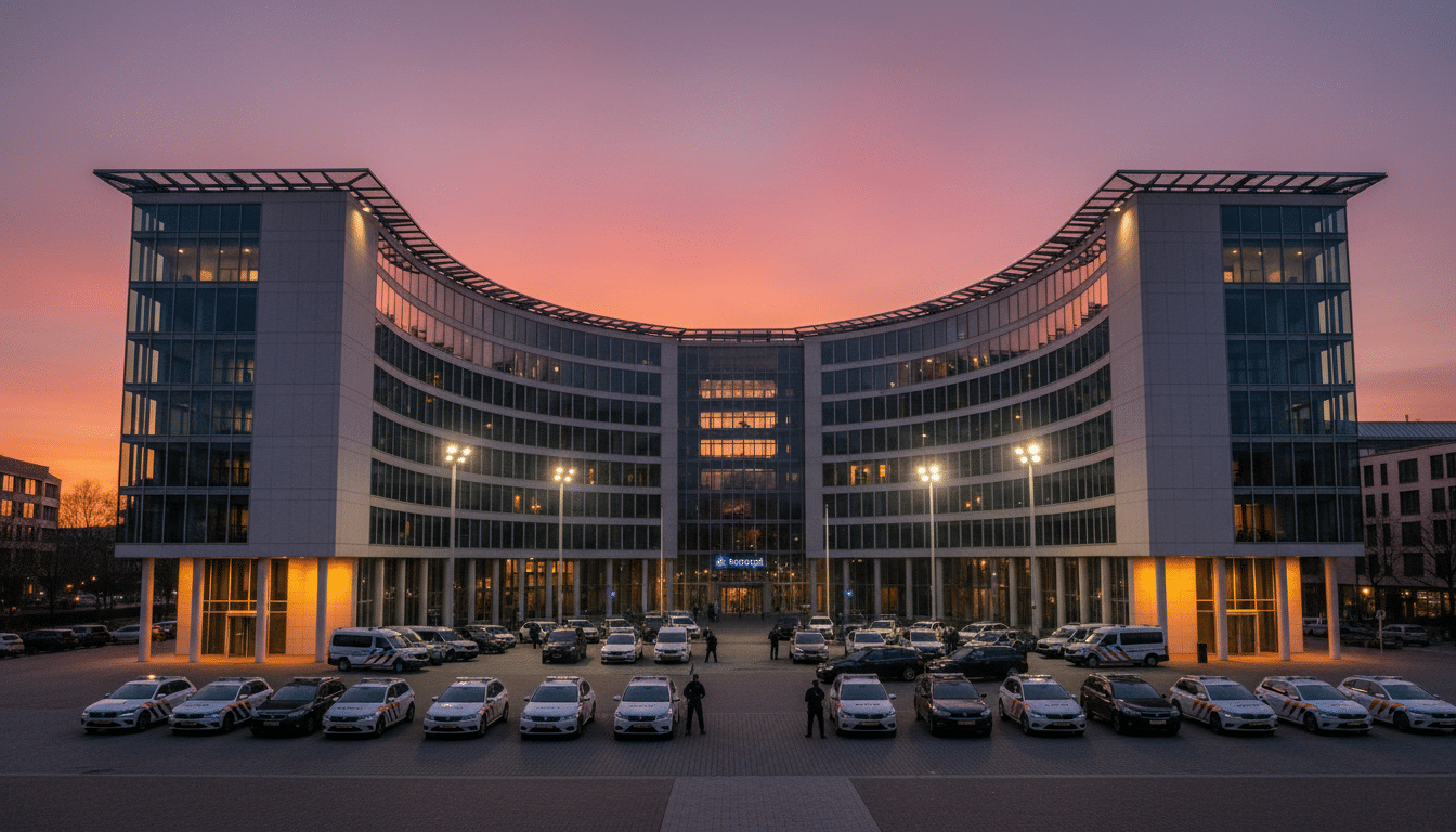 Siège d'Europol au crépuscule lors d'une opération internationale