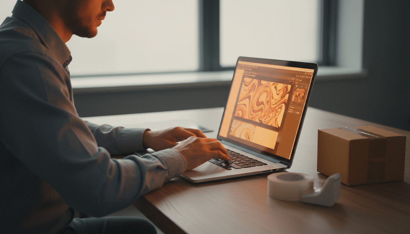 Personne utilisant un outil IA sur ordinateur pour modifier une image
