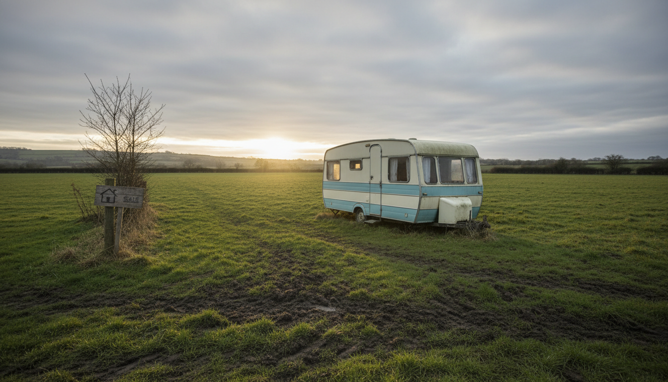 Caravane isolée dans la campagne anglaise du Devon