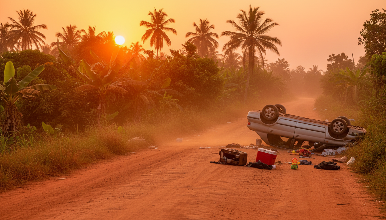 Voiture accidentée sur une route du Ghana