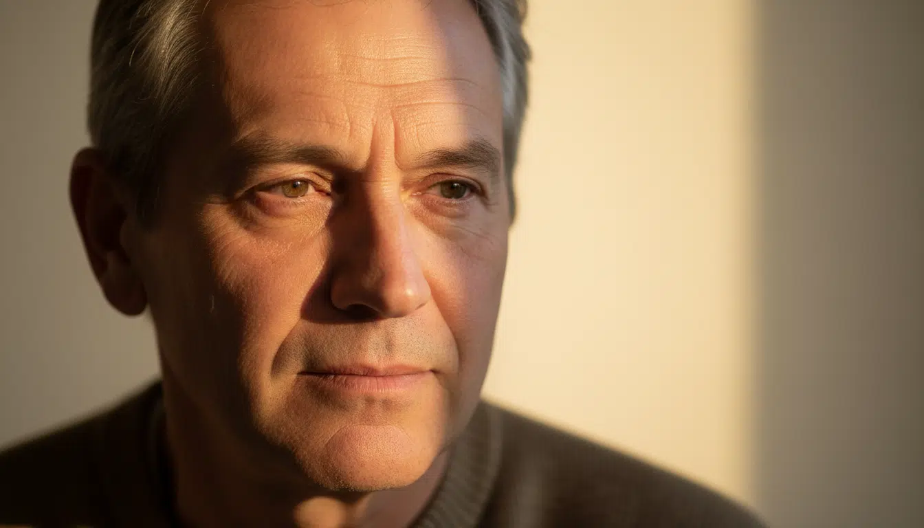 Portrait d'un homme au regard apaisé et résigné