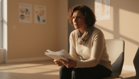 Salarié inquiet dans une salle d'attente médicale