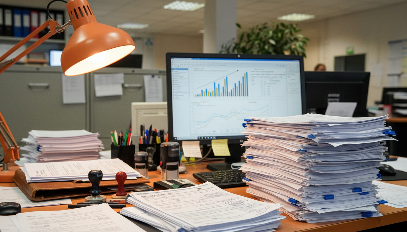 Bureau de l'Assurance maladie avec formulaires d'arrêts de travail