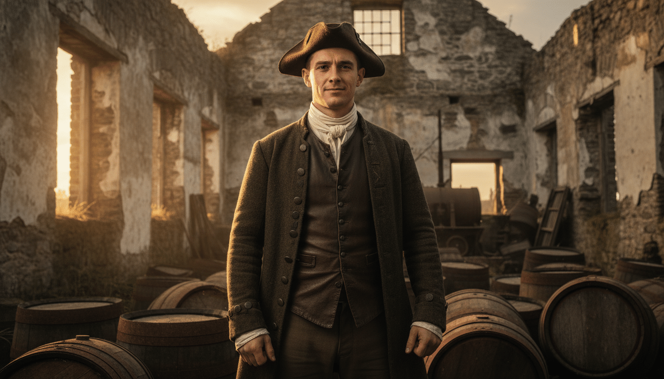 Arthur Guinness devant la brasserie Saint-James's Gate en 1759