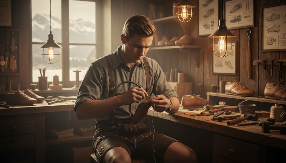 Artisan allemand fabriquant des chaussures de sport années 1950