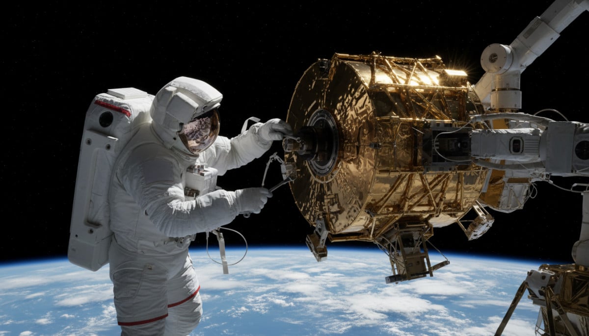 Astronaute réparant le télescope Hubble en orbite terrestre