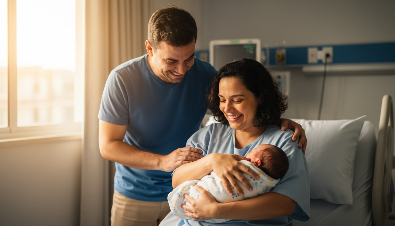 Mère et nouveau-né heureux à la maternité au Brésil