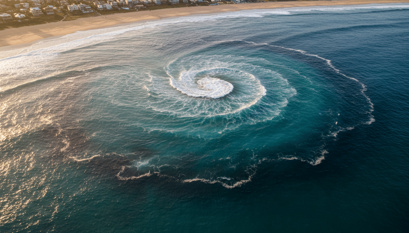 Vue aérienne d'un vortex océanique géant au large de Sydney