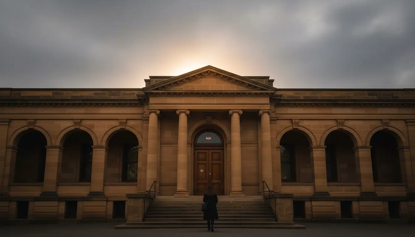 Façade du tribunal d'Adélaïde en Australie au coucher du soleil
