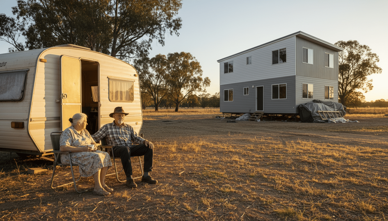 Couple vivant dans une caravane à côté de leur maison instable