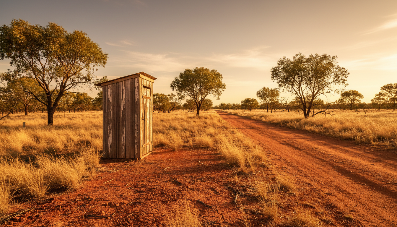 Toilettes en bois isolées dans le bush australien