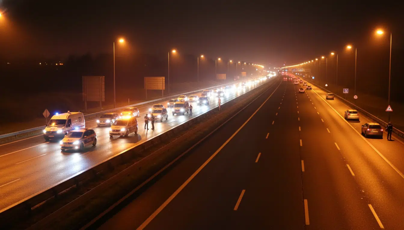 Contrôle de nuit sur l'autoroute A9 près de Perpignan