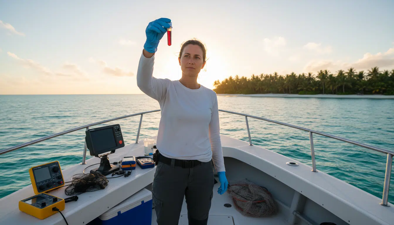 Biologiste marin analysant un échantillon sanguin de requin