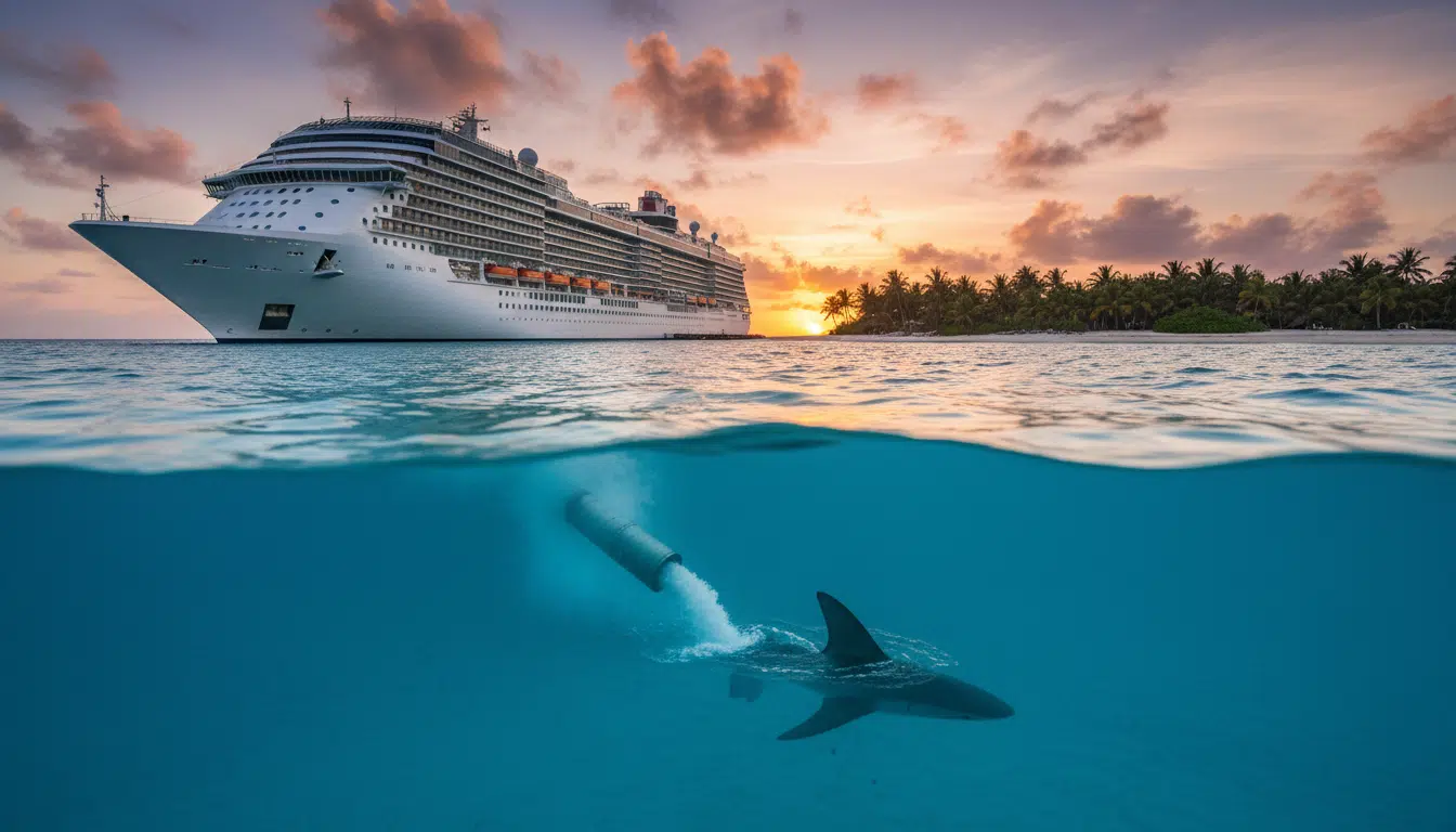 Navire de croisière aux Bahamas avec aileron de requin