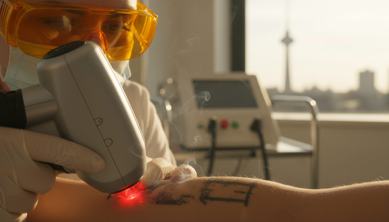 Séance de détatouage au laser en clinique
