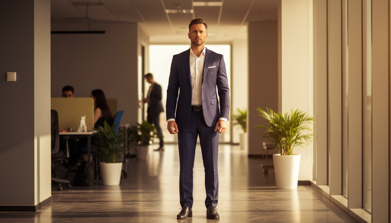 Homme déterminé face à un choix professionnel