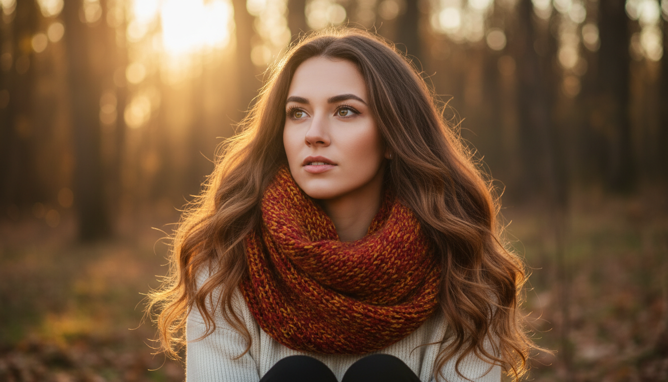Femme pensive au coucher de soleil automnal