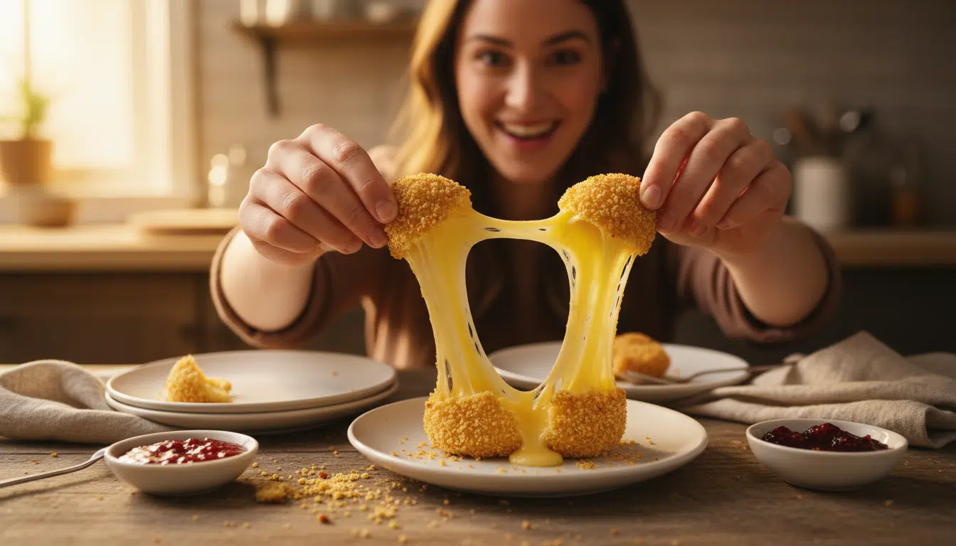 Babybel pané coupé avec fromage filant