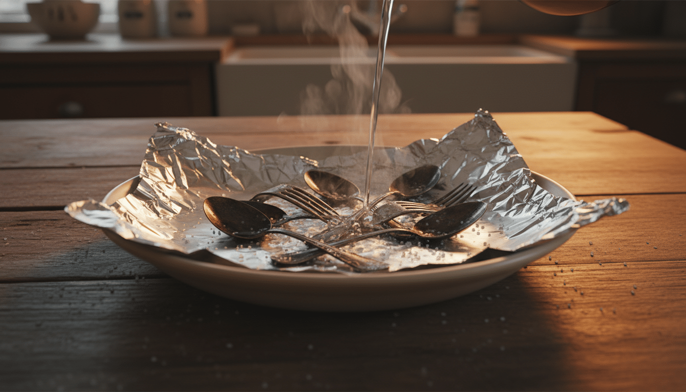 bain de sel et papier alu pour couverts