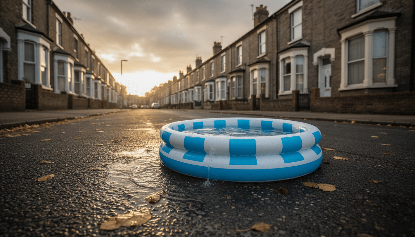 Piscine gonflable dans une rue résidentielle de Birmingham