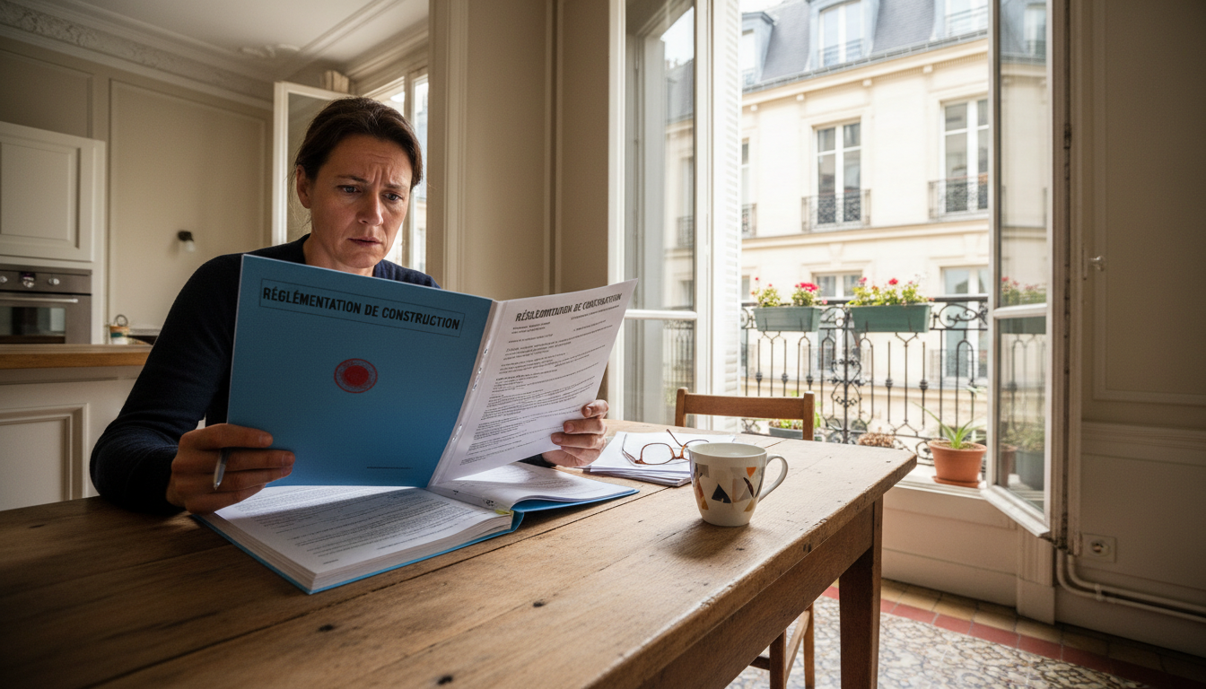 Personne lisant un règlement de copropriété à table