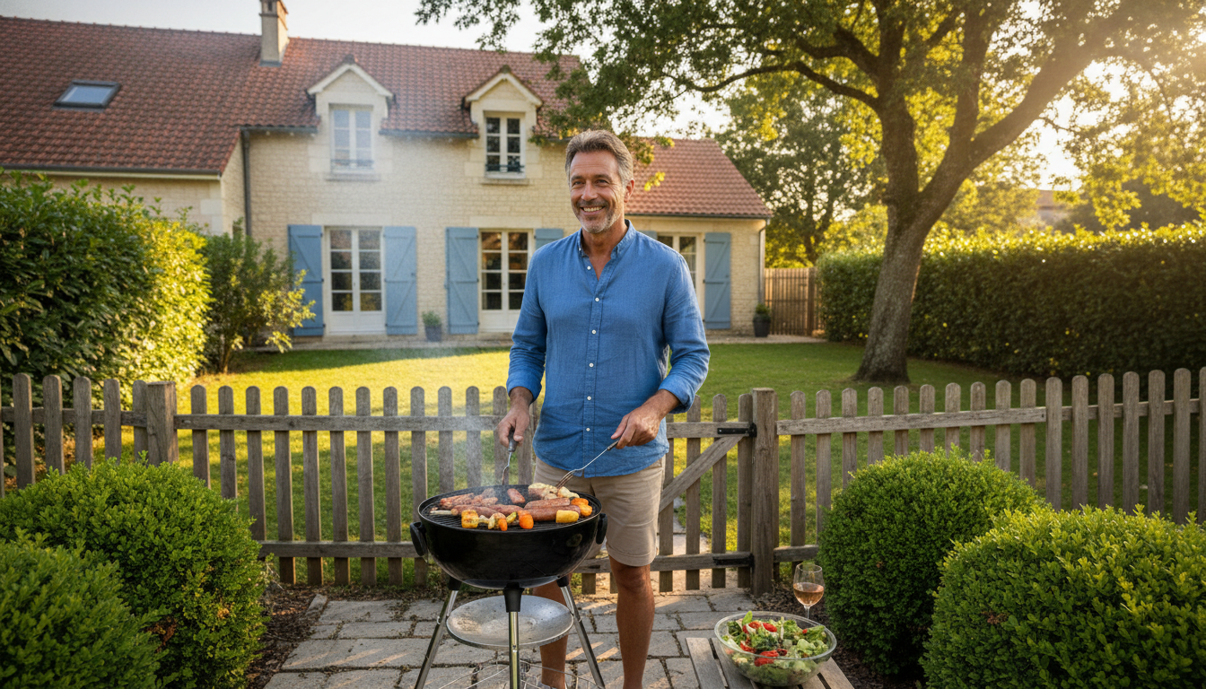 Barbecue électrique dans un jardin privatif en été