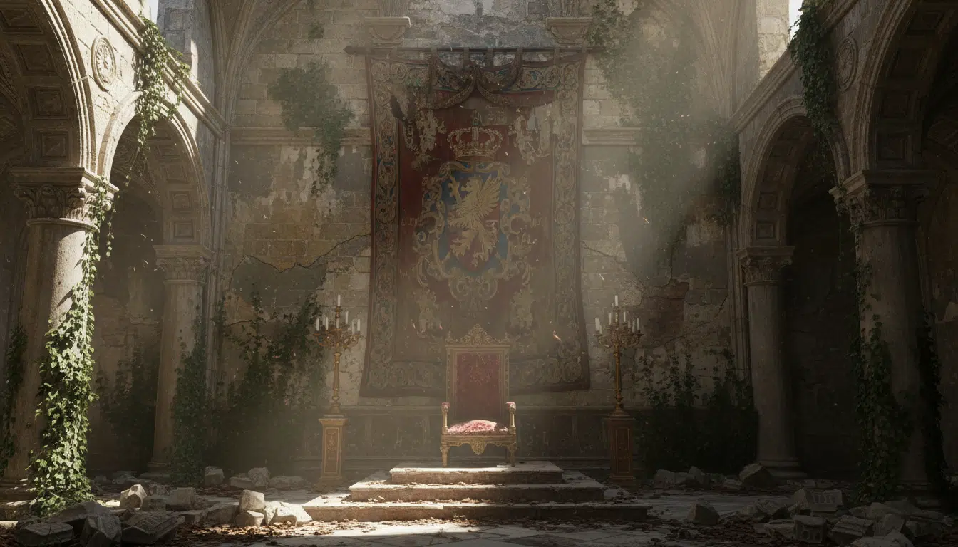 Salle du trône baroque abandonnée évoquant la noblesse du royaume de Naples