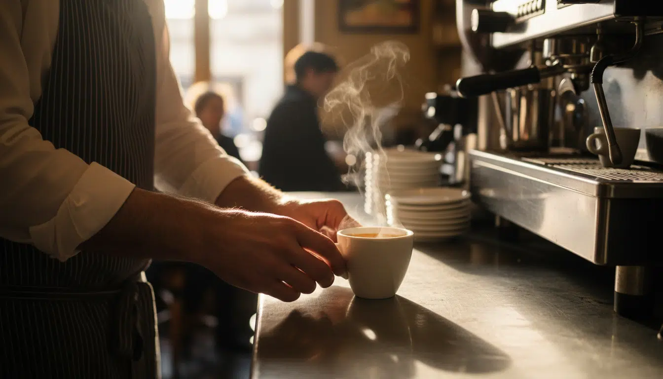 Barista qui pose un expresso sur le comptoir