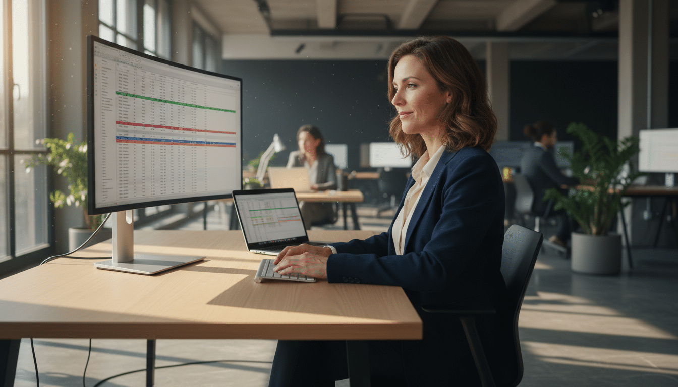 Béatrice comptable à son bureau à Nantes