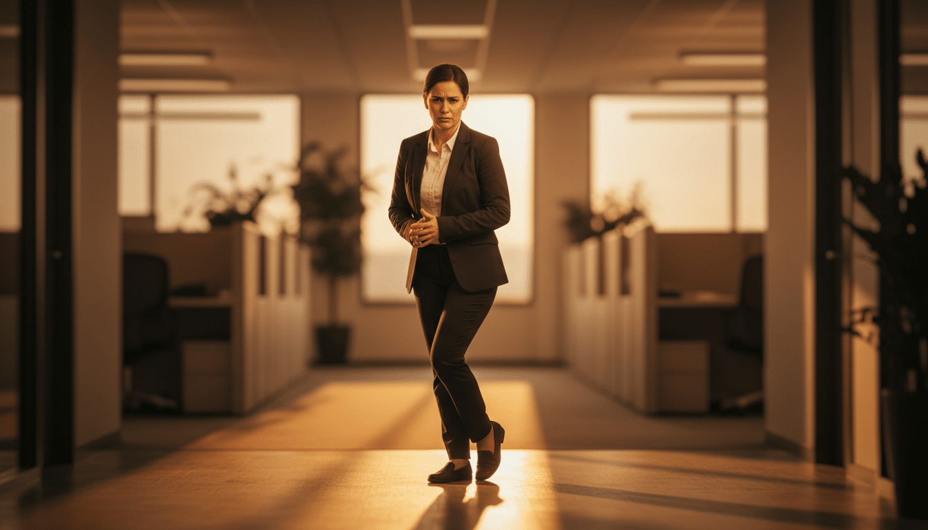 Personne hésitante à un carrefour dans une lumière dorée