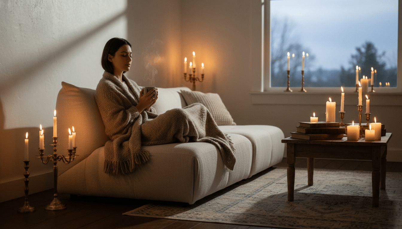 Personne sensible se reposant avec une tasse de thé