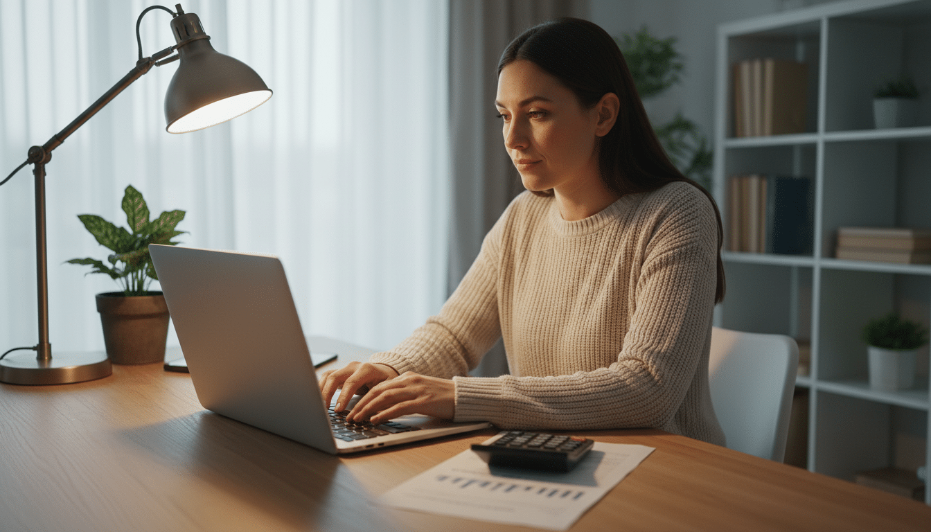 Femme rédigeant un email pour signaler une erreur de paie