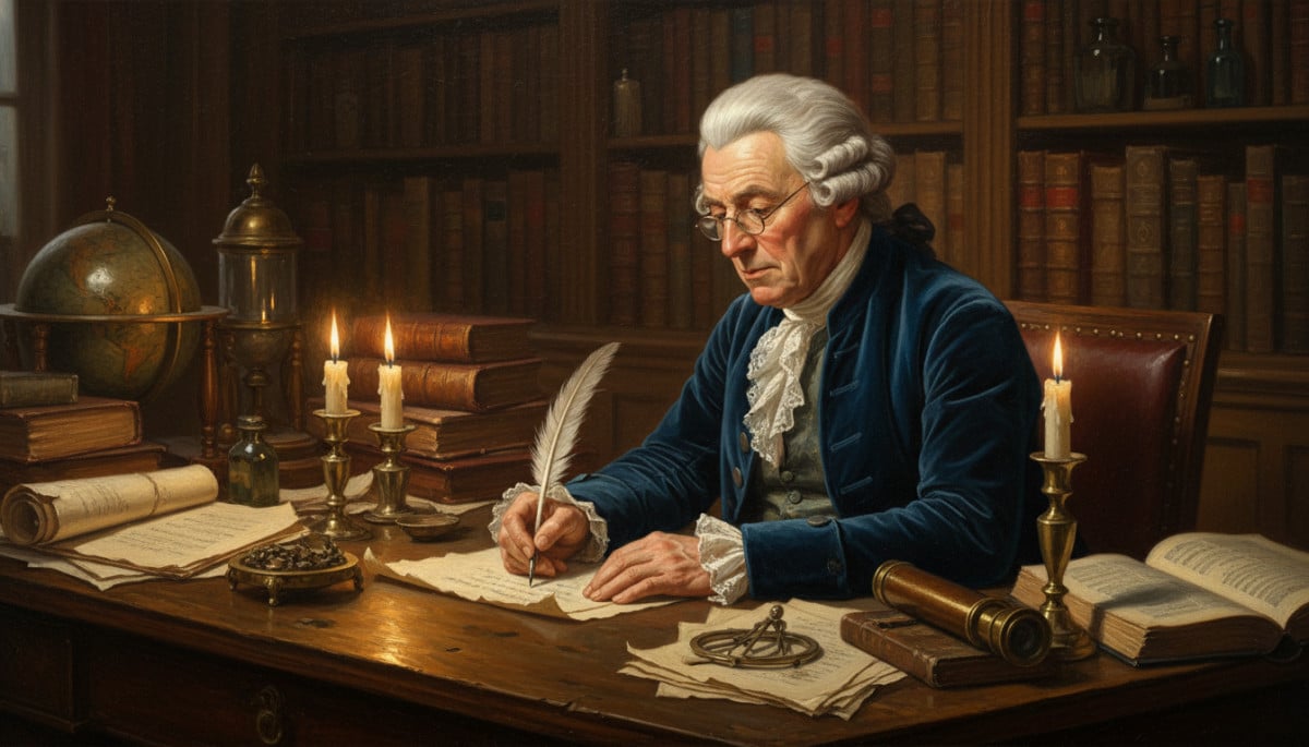 Benjamin Franklin écrivant son testament à la bougie