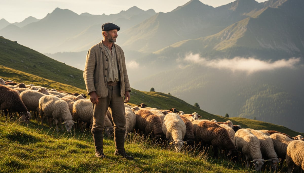 Berger pyrénéen avec béret traditionnel en laine