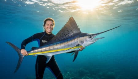 biologiste marin mesurant un voilier de l'Indo-Pacifique