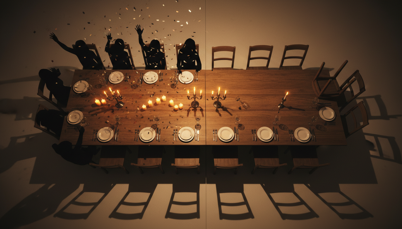 Table familiale divisée symbolisant les tensions du clan Jackson