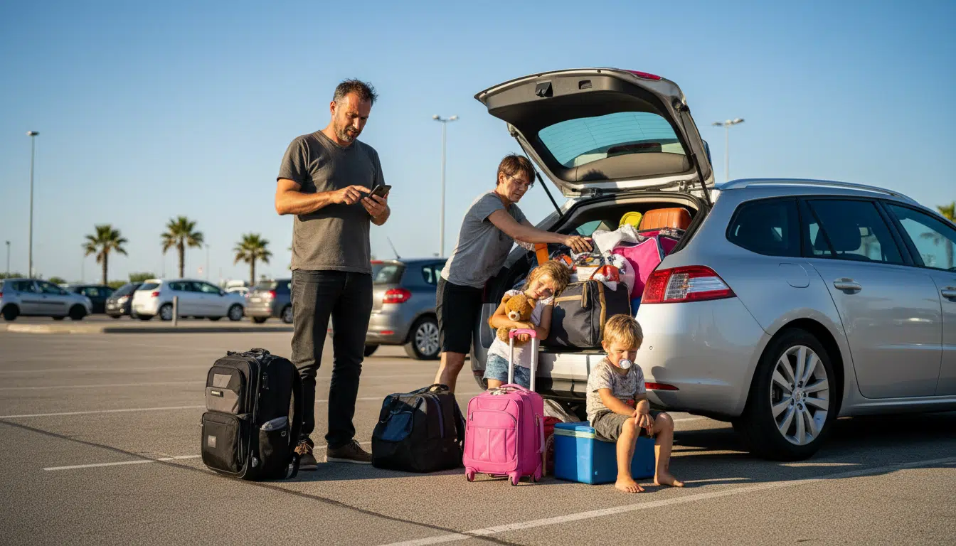 Famille chargement voiture départ vacances Pâques