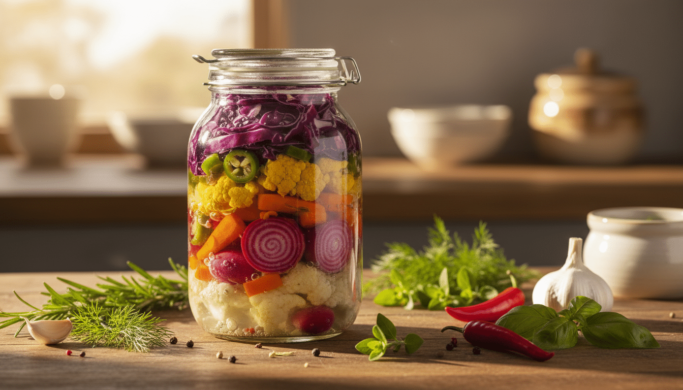 Bocal d'aliments fermentés riches en probiotiques
