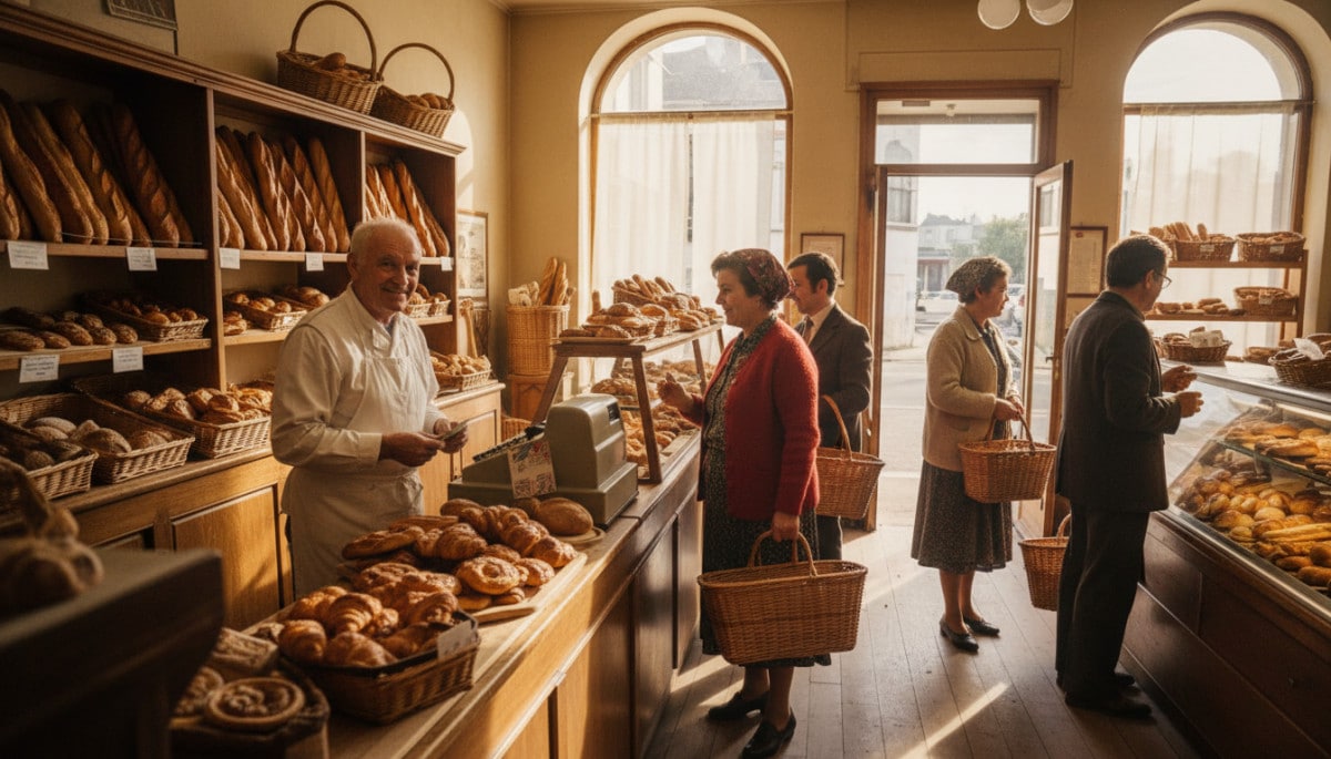Boulangerie française traditionnelle des années 70