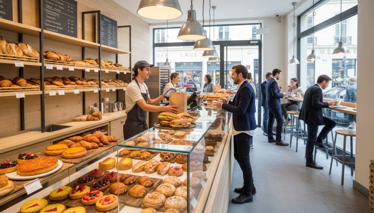 Boulangerie moderne en France avec produits variés
