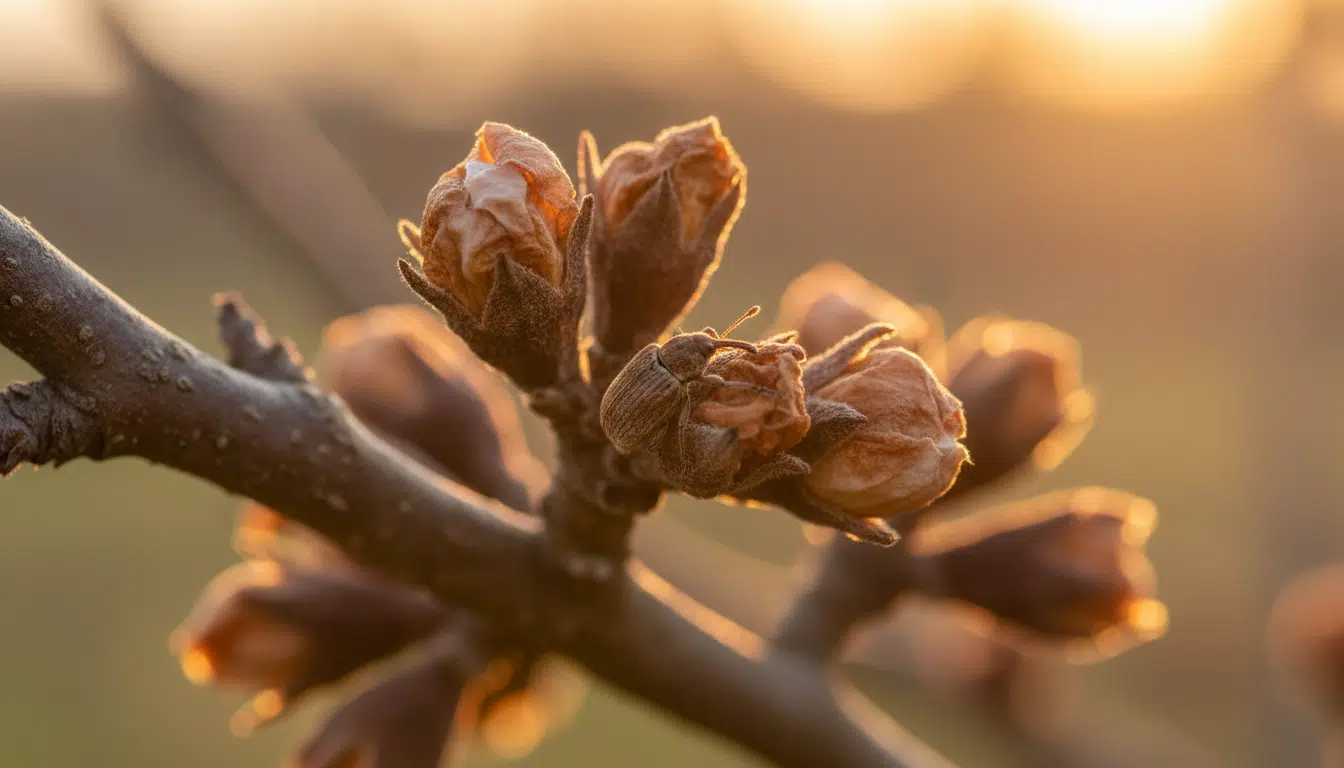 Boutons de pommier brunis en forme de clou de girofle