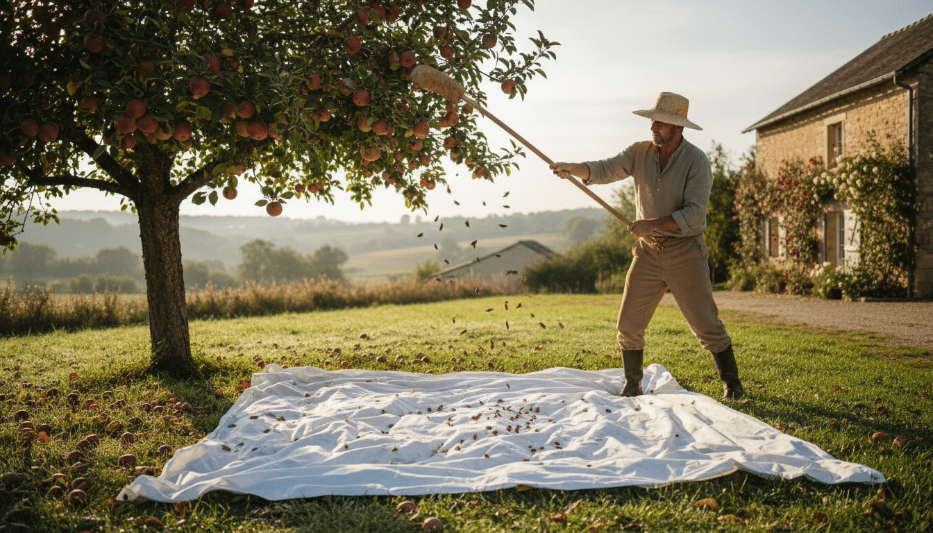 Technique du drap blanc pour capturer les anthonomes du pommier